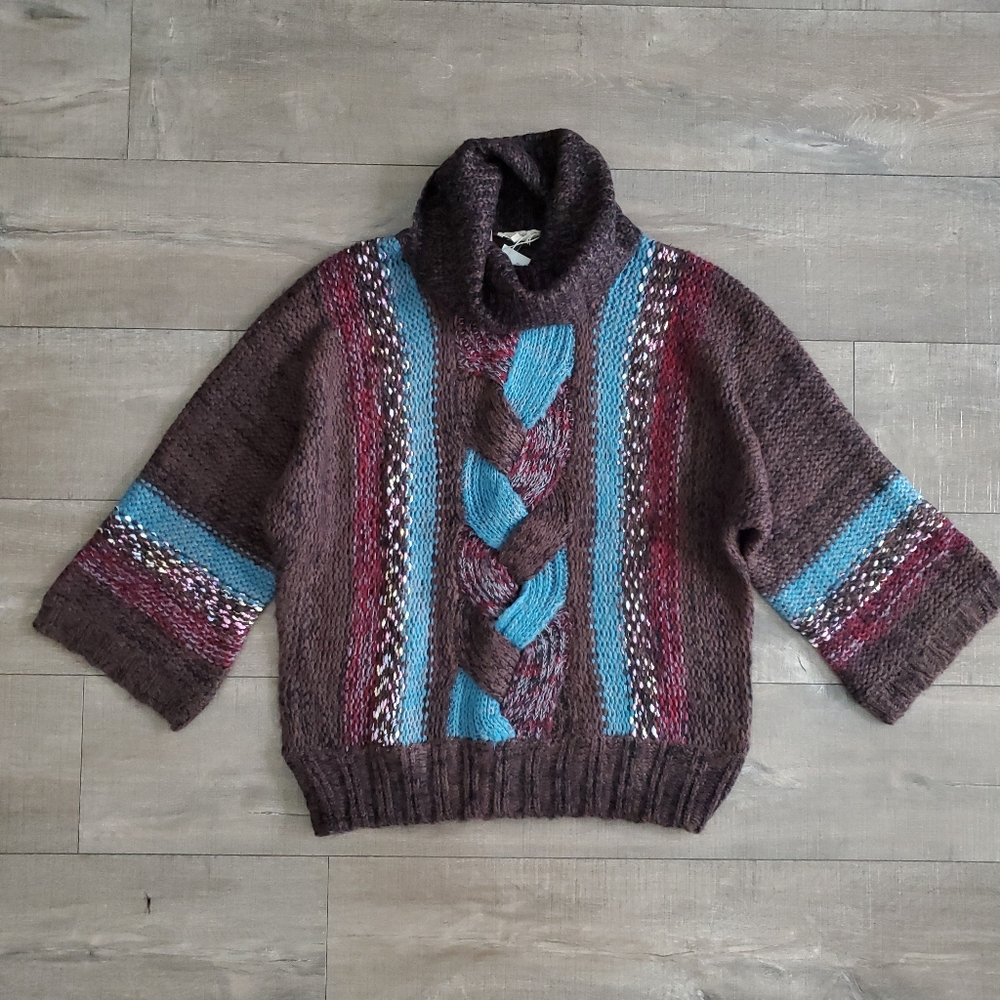Mystree Women's Braid Front Cowl Neck Sweater Size Medium NEW